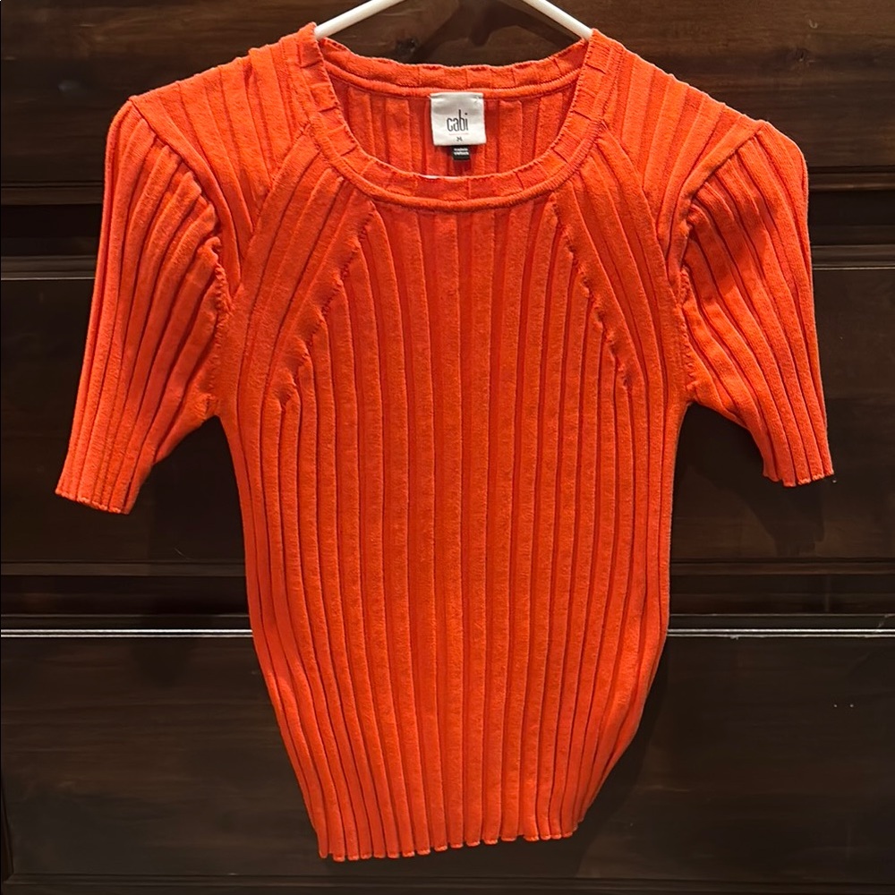 CAbi Bright Orange Ribbed Knit Top